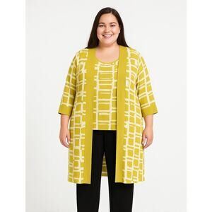 Maya Brooke Boho Yellow Kimono 2 Piece Set Jacket & Tank Top Size 22W